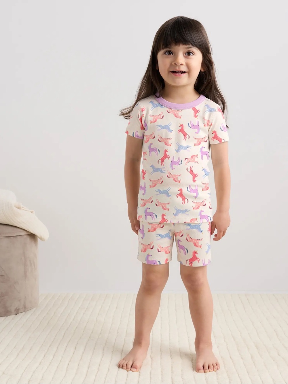 Quince 100% Organic Cotton Short Sleeve and Shorts Pajama Set, Unicorn, Size 6